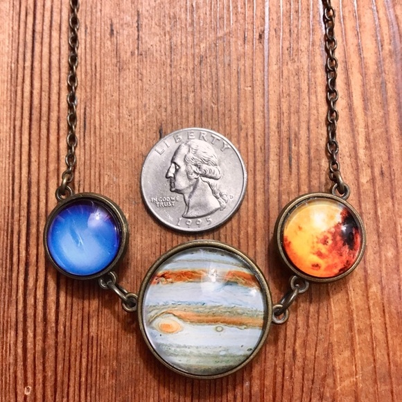 Planets Necklace,  Ladies Repurposed Necklace,  Ladies Jewelry - Picture 4 of 5